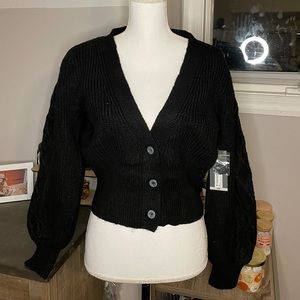 WORTHINGTON black chunky cardigan sweater